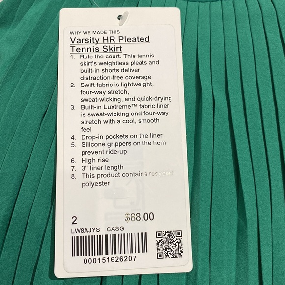 Lululemon Varsity HR Pleated Tennis Skirt Cascadia Green - Picture 3 of 5